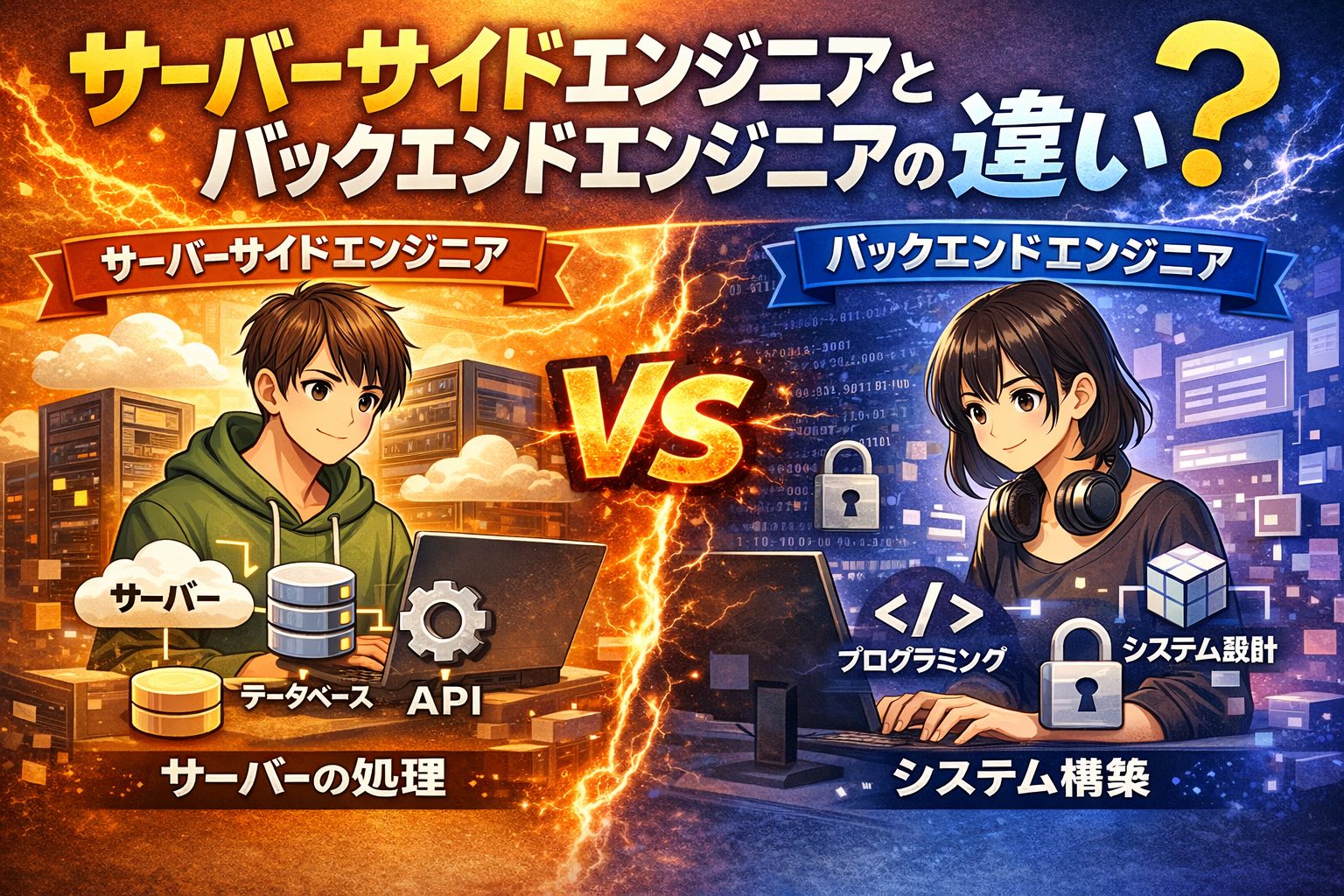 サーバーサイドエンジニアとバックエンドエンジニアの違いを分かりやすく比較したアイキャッチ画像